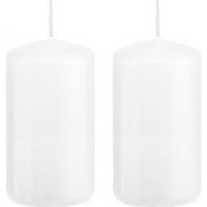 2x Witte woondecoratie kaarsen 5 x 10 cm 23 branduren