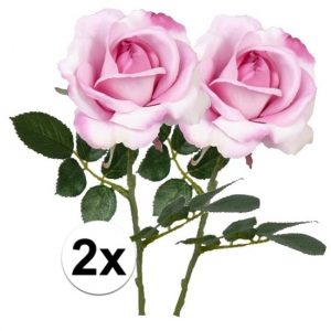 2 x Roze roos Carol 37 cm kunstplant steelbloem