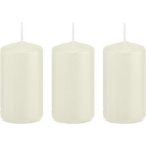3x Ivoorwitte woondecoratie kaarsen 5 x 10 cm 23 branduren