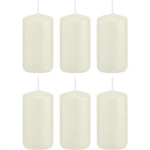 6x Ivoorwitte woondecoratie kaarsen 5 x 10 cm 23 branduren