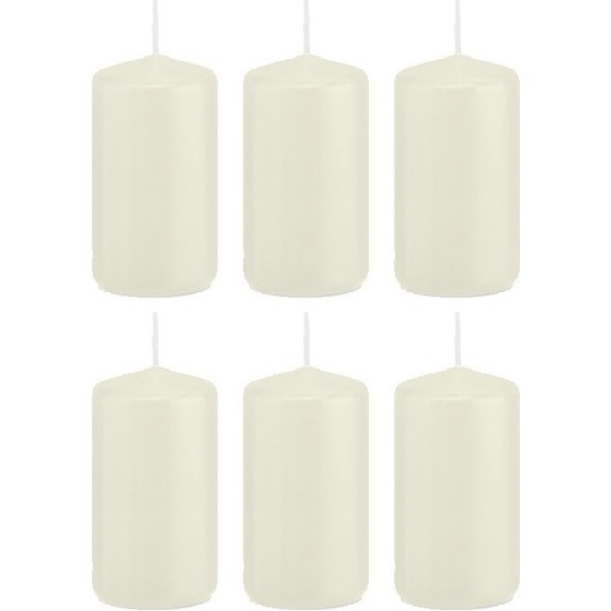 6x Ivoorwitte woondecoratie kaarsen 5 x 10 cm 23 branduren