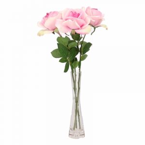 Tafeldecoratie 3 roze rozen in een vaas 37 cm
