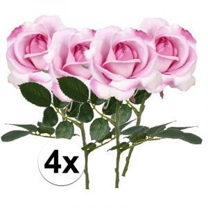 4 x Roze roos Carol 37 cm kunstplant steelbloem