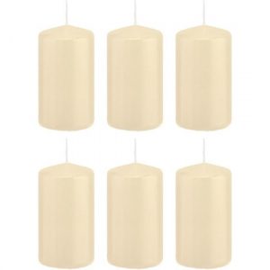 6x Cremewitte woondecoratie kaarsen 5 x 10 cm 23 branduren