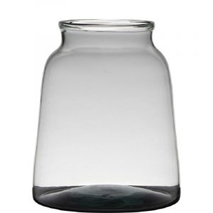 Transparante/grijze stijlvolle vaas/vazen van gerecycled glas 23 x 19 cm