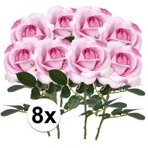 8 x Roze roos Carol 37 cm kunstplant steelbloem