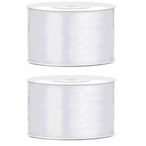 2x Hobby/decoratie wit satijnen sierlinten 3,8 cm/38 mm x 25 meter