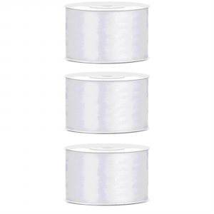 3x Hobby/decoratie wit satijnen sierlinten 3,8 cm/38 mm x 25 meter