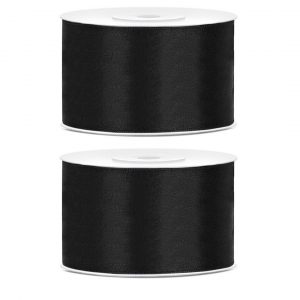2x Hobby/decoratie zwart satijnen sierlinten 3,8 cm/38 mm x 25 meter