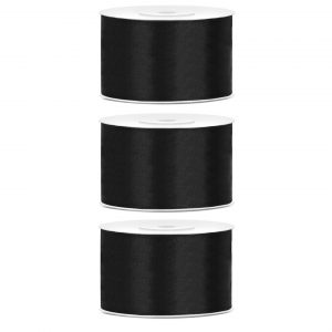 3x Hobby/decoratie zwart satijnen sierlinten 3,8 cm/38 mm x 25 meter