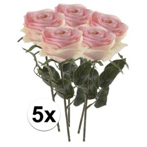 5 x Licht roze roos Simone 45 cm kunstplant steelbloem