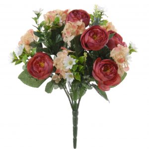 Rode hortensia/ranonkel Hydrangea/Ranunculus mix boeket kunstbloemen 35 cm