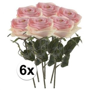 6 x Licht roze roos Simone 45 cm kunstplant steelbloem