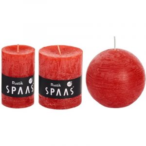 3x Rode woondecoratie kaarsen set rustiek 8 cm / 5 x 8 cm / 7 x 8 cm
