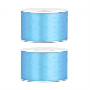 2x Hobby/decoratie lichtblauw satijnen sierlinten 3,8 cm/38 mm x 25 meter