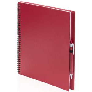 3x Schetsboeken/tekenboeken rood A4 formaat 80 vellen inclusief pennen