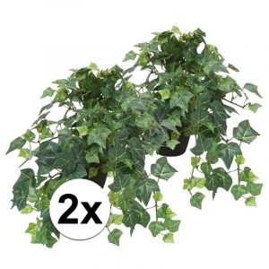 2x Nep klimop plant groen in zwarte pot kunstplant
