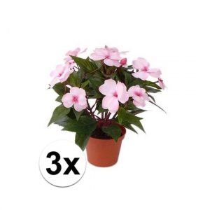3x Kunstplanten heester lichtroze Vlijtig Liesje van 25 cm