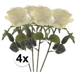 4 x Witte roos Simone 45 cm kunstplant steelbloem