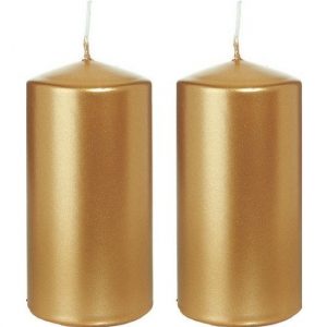 2x Gouden woondecoratie kaarsen 6 x 12 cm 40 branduren