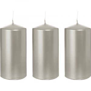 3x Zilveren woondecoratie kaarsen 6 x 12 cm 40 branduren