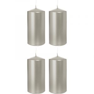 4x Zilveren woondecoratie kaarsen 6 x 12 cm 40 branduren