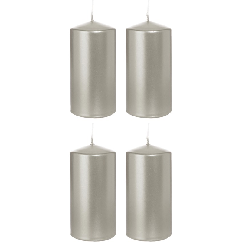 4x Zilveren woondecoratie kaarsen 6 x 12 cm 40 branduren