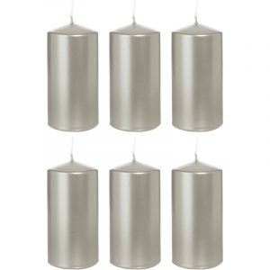 6x Zilveren woondecoratie kaarsen 6 x 12 cm 40 branduren