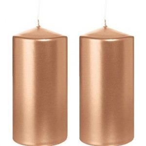 2x Rosegouden woondecoratie kaarsen 6 x 12 cm 40 branduren