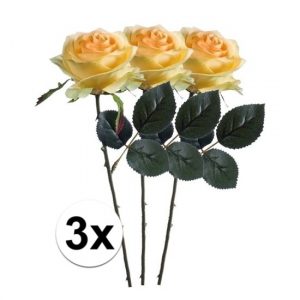 3 x Gele roos Simone 45 cm kunstplant steelbloem