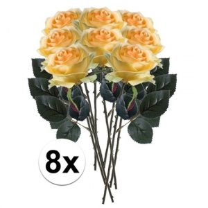 8 x Gele roos Simone 45 cm kunstplant steelbloem