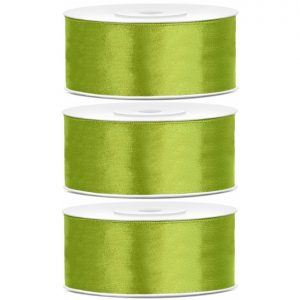 3x Hobby/decoratie lime groene satijnen sierlinten 2,5 cm/25 mm x 25 meter