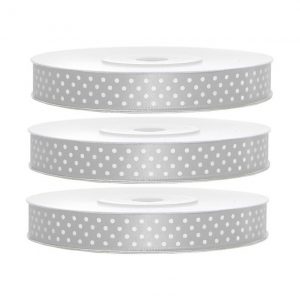3x Hobby/decoratie zilver satijnen sierlinten met witte stippen1,2 cm/12 mm x 25 meter