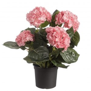 Roze hortensia Hydrangea kunstplant in zwarte kunststof pot 44 cm