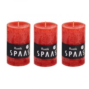 3x Rode woondecoratie kaarsen rustiek 5 x 8 cm 17 branduren