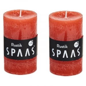 2x Oranje woondecoratie kaarsen rustiek 5 x 8 cm 17 branduren