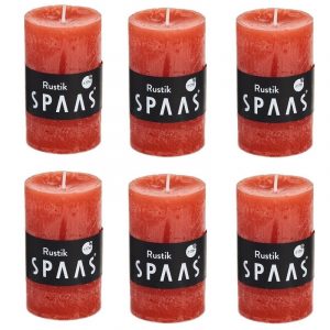 6x Oranje woondecoratie kaarsen rustiek 5 x 8 cm 17 branduren