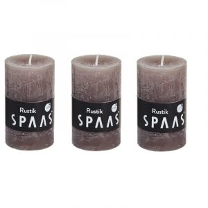 3x Taupe woondecoratie kaarsen rustiek 5 x 8 cm 17 branduren