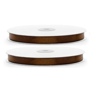 2x Hobby/decoratie bruine satijnen sierlinten 1,2 cm/12 mm x 100 meter