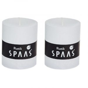 2x Witte woondecoratie kaarsen rustiek 7 x 8 cm 30 branduren