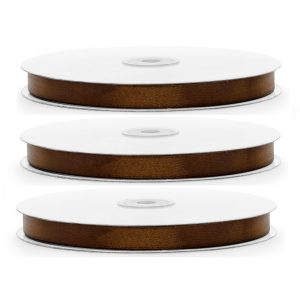 3x Hobby/decoratie bruine satijnen sierlinten 1,2 cm/12 mm x 100 meter