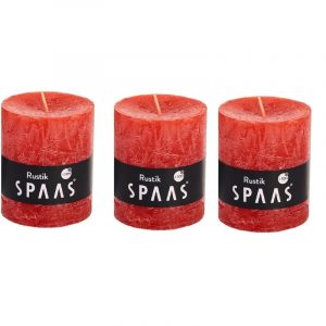 3x Rode woondecoratie kaarsen rustiek 7 x 8 cm 30 branduren