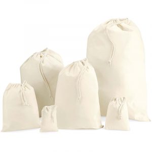 50x stuks katoenen canvas zakje/tasje met afsluitkoord 10 x 15 c
