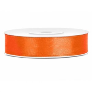 1x Hobby/decoratie oranje satijnen sierlint 1,2 cm/12 mm x 25 meter