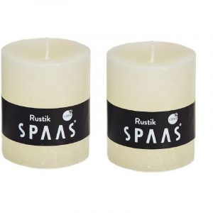 2x Ivoor woondecoratie kaarsen rustiek 7 x 8 cm 30 branduren