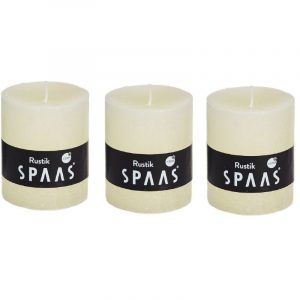 3x Ivoor woondecoratie kaarsen rustiek 7 x 8 cm 30 branduren