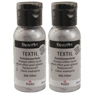2x Zilveren parelmoer textielverf/stoffenverf flacons 34 ml hobby/knutselmateriaal