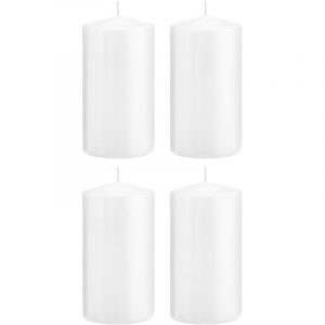 4x Witte woondecoratie kaarsen 8 x 15 cm 69 branduren