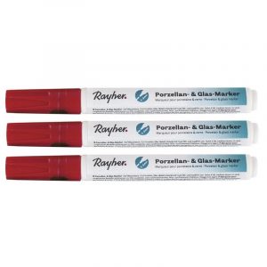 3x Rode glasstiften/porseleinstiften markers 1-2 mm punt hobbymateriaal