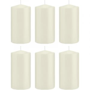 6x Ivoorwitte woondecoratie kaarsen 8 x 15 cm 69 branduren